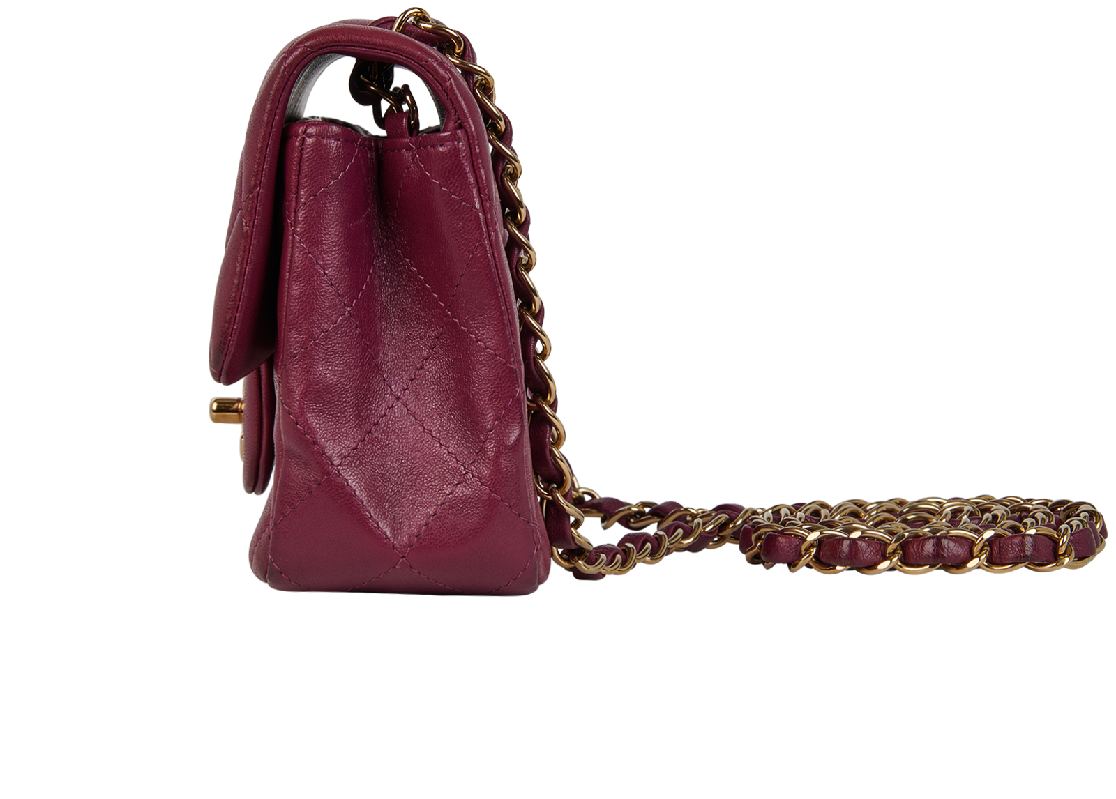 Mini Rectangular Classic Flap, &pound;3,500, Handbags, Purple, Lambskin Leather, Bottom view